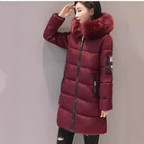 2024 Cotton-Padded Clothes Female Long Style Slim Thin Cotton Coat Big Size Big Wool Collar Thick Large Size Cotton-Padded Jacket Tide-Outfit