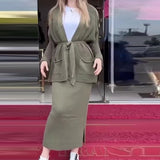 Fongt Autumn New Women's Pure Color Temperament With A Stylish Dress Two-Set