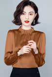Fongt Spring 2023 New Pressure Pleated Wood Ear Shirt Female Satin Foreign Style Small Shirt Gentle Wind Bubble Sleeve Jacket-Outfit