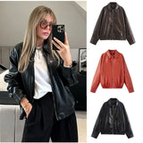 Fongt Women's Summer Fashion Temperament Autumn And Winter New Imitation Leather Bomber Jacket Jacket