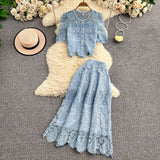 Fongt Yuan Age Reduction Heavy Lace Embroidery Round Shirt Design Single Buckle Top Two Sets Of High-Rise Half-Dress