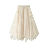 Fongt Yarn Dress Girl Spring New Nail Bead Irregular High Waist Front And Reverse Two Sides Wear Medium Long Yarn Skirt 2002