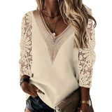 Elegant Lace Stitching Women Blouse Long Sleeve Tops Spring Hollow Out Vintage Shirt Casual Loose Clothes Blusas