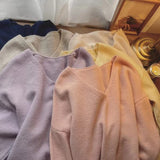 Autumn And Winter New Large Version Of Korean V-Collar Solid Color Lazy Breeze Loose Sweater Blouse-Outfit