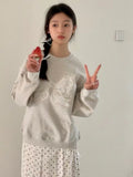 Round Neck Embroidered Bow Pullover Sweatshirt-Outfit