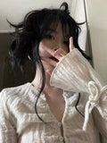 Vintage V-neck Lace Up Shirts Women Spring Sexy Slim Fit White Blusas Mujer Y2k Grunge Long Sleeve Blouses Tops-Outfit