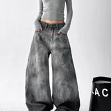 Fongt Mm Large Street Hottie Bow Trumpet Micro-Tight Jeans Girl Retro Hollow Horn Long Pants