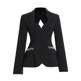 TWOTWINSTYLE Plaid Blazer For Women Square Collar Long Sleeves Backless Slim Fit Elegant Blazer Female 2022 Spring Fashion