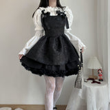 Autumn Goth Jacquard Cake Dress Dark Bow Robe Tunic Dresses Gothic Summer Vestido Feminino Speghetti Strap