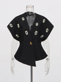 Fongt Sexy Deep V Vest Blouse 2025 Autumn New Temperament Slimming Nail Drill Senior Sense Coat Woman