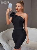2022 New Summer One Shoulder Ruffles Bodycon Bandage Dress Women Sexy Sleeveless Black Celebrity Runway Club Party