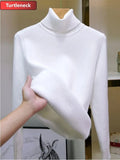 For Women Winter Thicken Turtleneck Slim Knit Pullover New Warm Plush Velvet Lined Knitwear Jumper Tops Casual