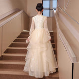 Fongt Dress Light Luxury Niche Banquet Host Graduation Dress 2025 New Champagne Long-Sleeved Art Exam Dress