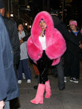 Neon Faux Fur Hooded Coat-Outfit