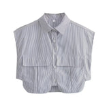 Fongt Color Y2K Women's Big Pocket Splicing Irregular Cardigan Polo Collar Shirt Top A19683