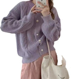 Fongt Button Twist Sweater Female Coat 2024 New Loose Soft Waxy Temperament Knit Cardigan Jacket Female-Outfit
