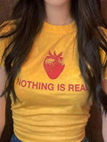 Strawberry Letter Print Crop Short Sleeve Tee-Outfit