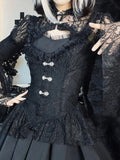 Dark Lace Mall Gothic See Through Women Blouses Grunge Aesthetic Flare Sleeve Black Shirts Vintage Slim Alternative