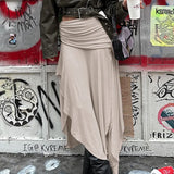 Fongt Leisure Wind Draw Fold Open Fork Irregular Design Low Waist Long Skirt New Solid Color Vertical Feeling-Outfit