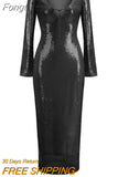 2023 Summer New Women'S Sexy Deep V Long Sleeve Sequin Long Dress Elegant Luxury Sequin Celebrity Party Evening