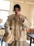 Cute Lace Ruffled Collar Doll Plush Coat Wool Jacket Autumn Winter Lamb wool