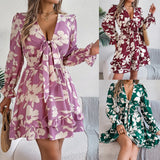 2025 Leisure Flowers Long Sleeve Wood Ear A Skirt Women's