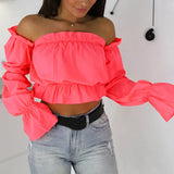 Fongt Hot Style Summer New One-Line Collar Strapless Lantern Sleeve Jacket-Outfit