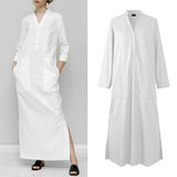 Long Dress Women's Sundress Elegant Stand Collar Long Sleeve Party Dress Side Split Holiday Button Up