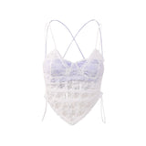 Patchwork Lace Short Vest For Women Square Collar Sleeveless Fake Two Sexy Vests Female Fashion New Clothing