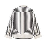 Fongt Pop Fashion Lady Bump Color Round Collar Single Row Buckle Long-Sleeved Striped Loose Casual Shirt Top