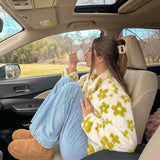 Green Flower Print Collar Knit Jacket-Outfit
