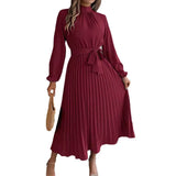 Autumn And Winter Elegant Long Sleeves To Close The Waist 100 Folding Dress Dress Women's