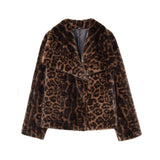Fongt Explosion Women's Fashion Artificial Leopard Pieds Effect Short Jacket