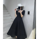 Fongt 2024 Summer New Ins Tea Break Skirt Temperament A Word To Get Over The Knee Long Hepburn Wind Fat Mm Little Black