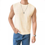 Fongt Men's New Solid Color Sweater Fashion Men's Sleeveless Jacket Hollow Out Breathable Round Collar Recreational