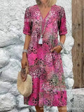 Fongt New Printed Summer V-Neck Casual Holiday Bag Dress Home Clothes Women