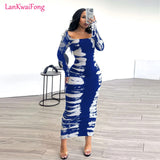 Spring Sexy Women's Dress Commuting Elegant Elastic Pit Stripe Wrapped Hip Back Split Printed Tight Dress-Outfit
