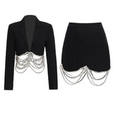 TWOTWINSTYLE Casual Patchwork Chain Two Piece Set Women Notched Long Sleeve Blazer Temperament Skirts Women's Set Spring