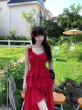 Red Ruffle Midi Dress-Outfit
