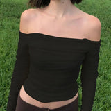 Fongt New Hot Selling Sexy Shoulder Slim Mesh Horn Sleeve Long Sleeve Crop