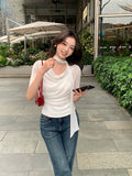 Fongt Xixi 2025 Summer New Korean Style Elegant Solid Color Collar Short Sleeve Bottom Shirt T-Shirt Top Women 89311