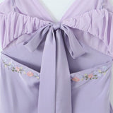 Purple Back Tie-Up Floral Embroidery Mini Dress-Outfit