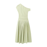 Fongt Summer New Women's Temperament Elegant Fashion High-Waisted Solid Color Long Dress
