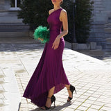Fongt New Spring And Summer Purple Dress Dress Folded Dress 100 Foldless Dress Sleeveless Irregular Evening Dress