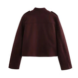 Red Solid Gold Button Jacket-Outfit
