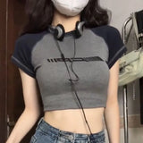 Vintage Raglan Short Sleeve Crop Top-Outfit