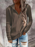 Fongt And Winter New Solid Color Casual Hoodie Loose Zipper Half Cardigan Set Long Sleeve Hooded Knit Women's Wear-Outfit