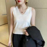 Silk V-Neck Sling With Vest Women Wearing Summer Sleeveless Knitted Shirt Thin Waist Short Hottie