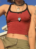 Contrast Trim Rib-Knit Crop Cami Top-Outfit