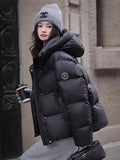Cold Resistant Long Length Hooded Down Jacket Female 2024 Winter New Fashion Armband And Thick White Duck Down Matching Coat-Outfit